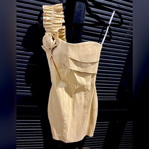 One Shoulder Asymmetrical Dress in Gold with Stem attached (Entry Brand)